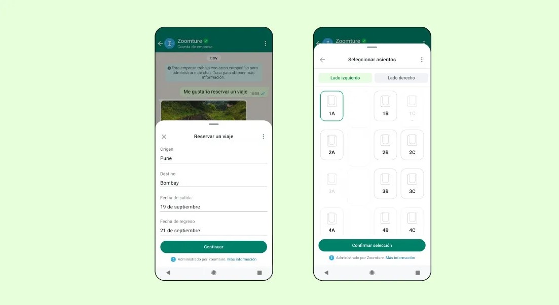 Flujos de Whatsapp permite escoger un asiento en el tren